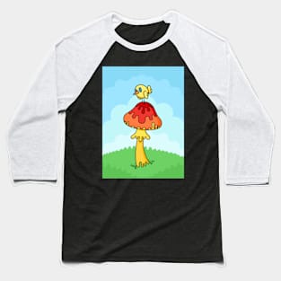 Tiny Bird On a Magical Mushroom Baseball T-Shirt